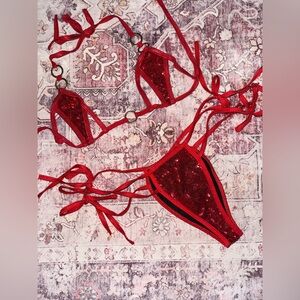 Red Sequin Bikini Set